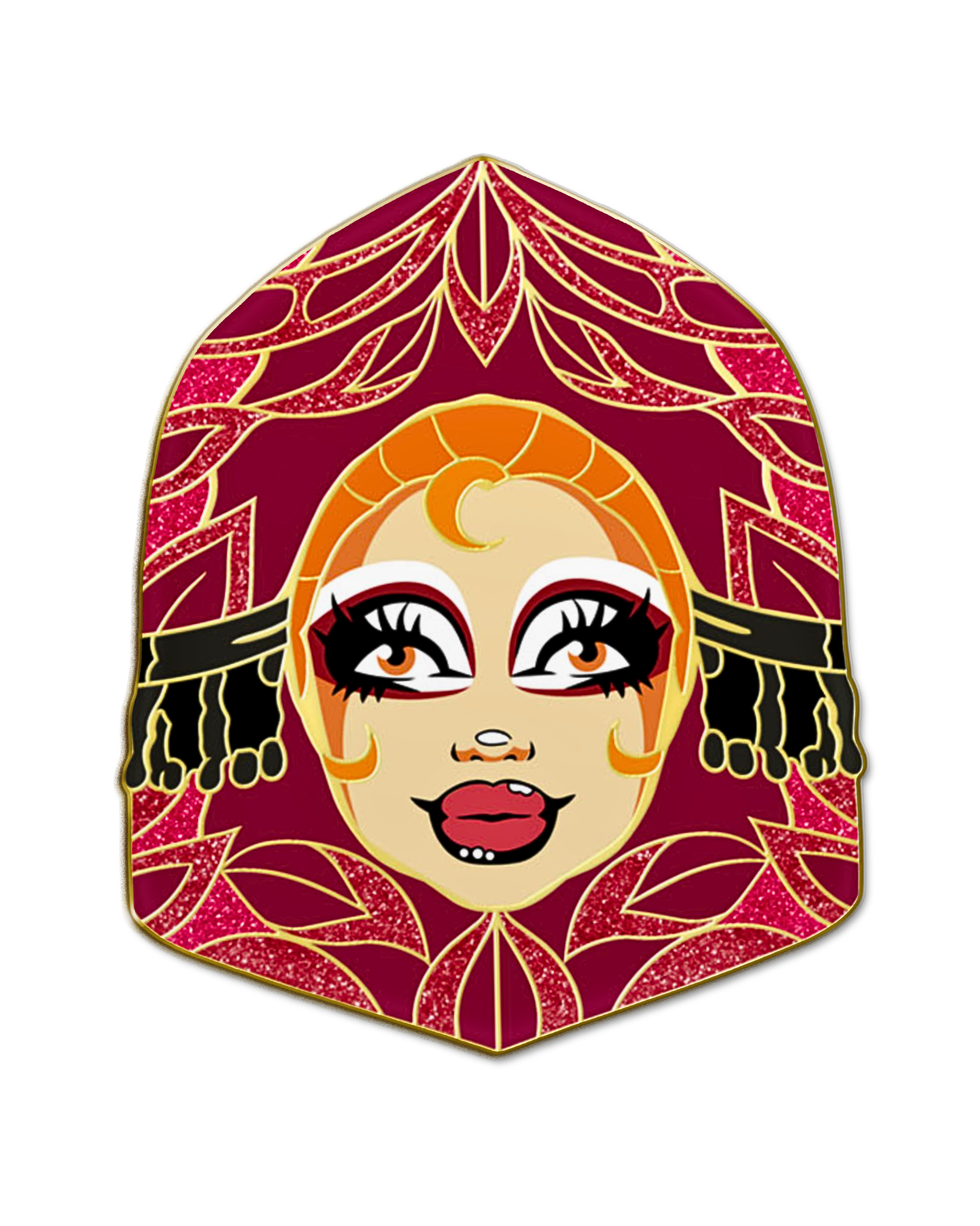 Big Head | Glitter Gold Polished Enamel Pin